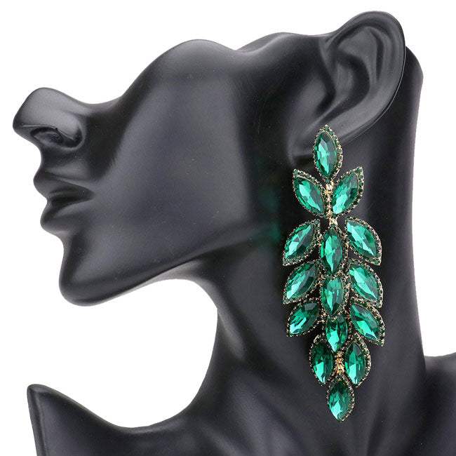 Marquise Stone Cluster Vine Dangle Evening Earrings - Madeline Love - Flyclothing LLC