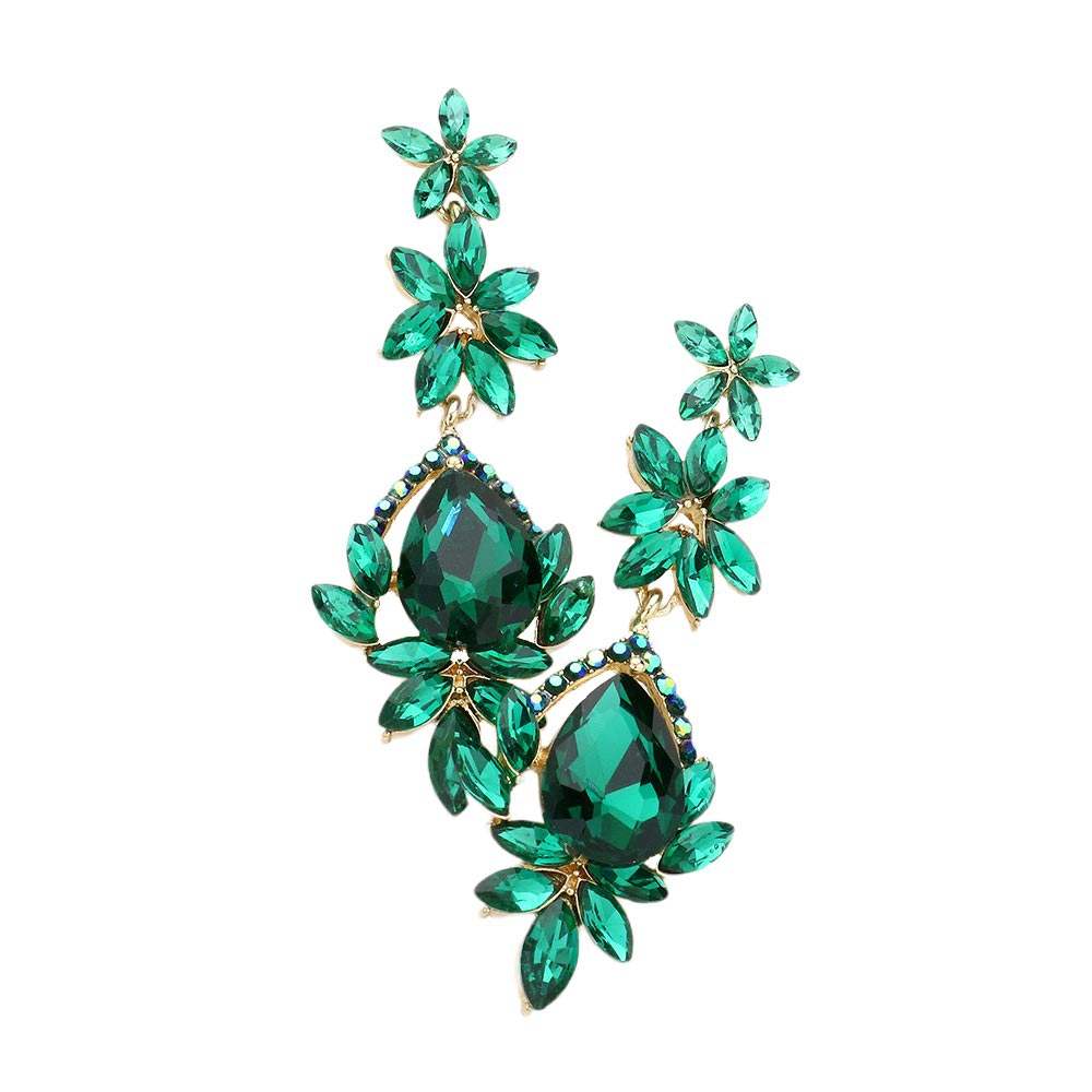 Marquise Stone Teardrop Floral Dangle Evening Earrings - Madeline Love - Flyclothing LLC