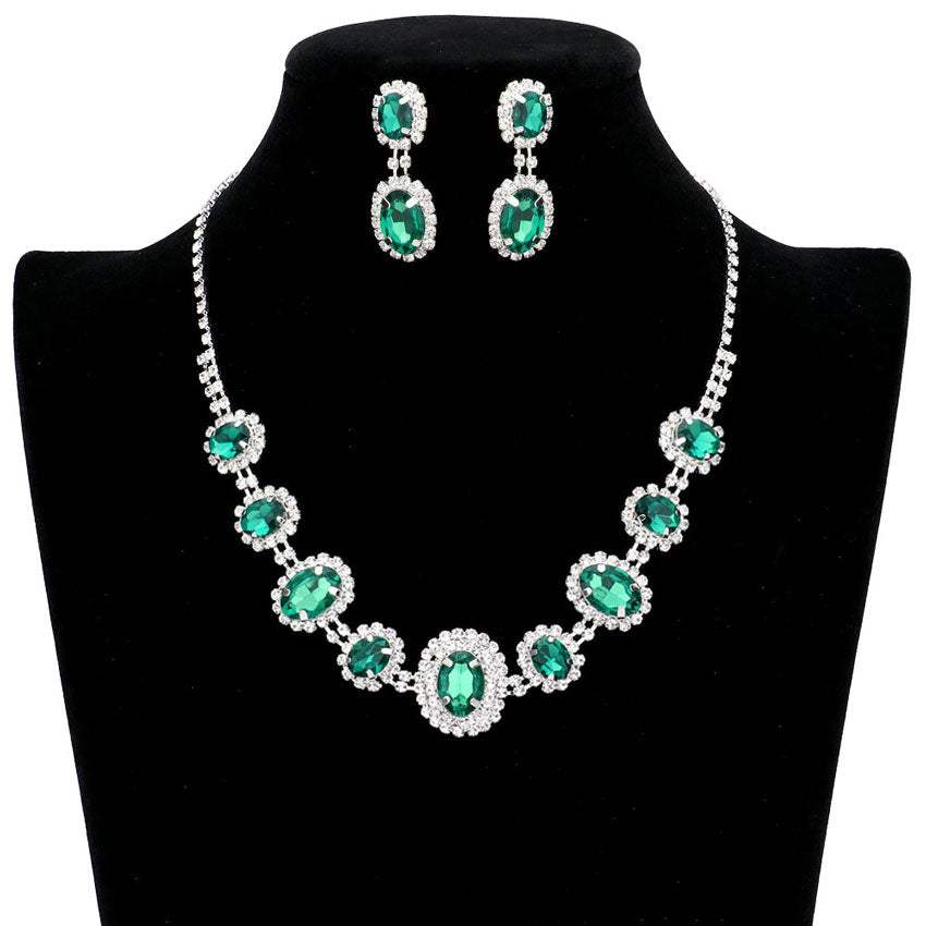 Oval Stone Accented Rhinestone Trimmed Necklace - Madeline Love - Flyclothing LLC