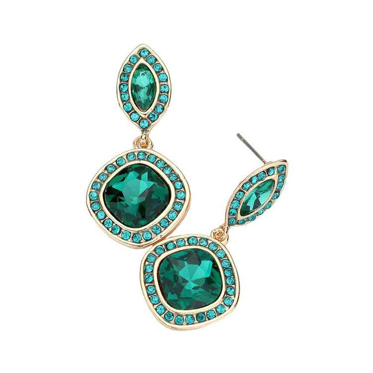 Rhinestone Marquise Square Stone Dangle Evening Earrings - Madeline Love - Flyclothing LLC