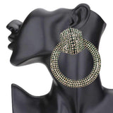 Rhinestone Pave Hexagon Open Circle Evening Earrings - Madeline Love - Flyclothing LLC