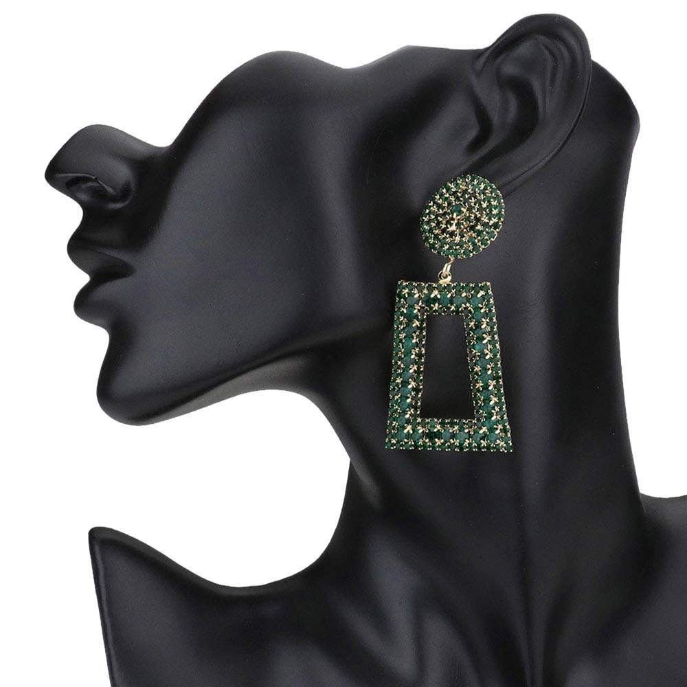 Rhinestone Pave Open Rectangle Dangle Evening Earrings - Madeline Love - Flyclothing LLC