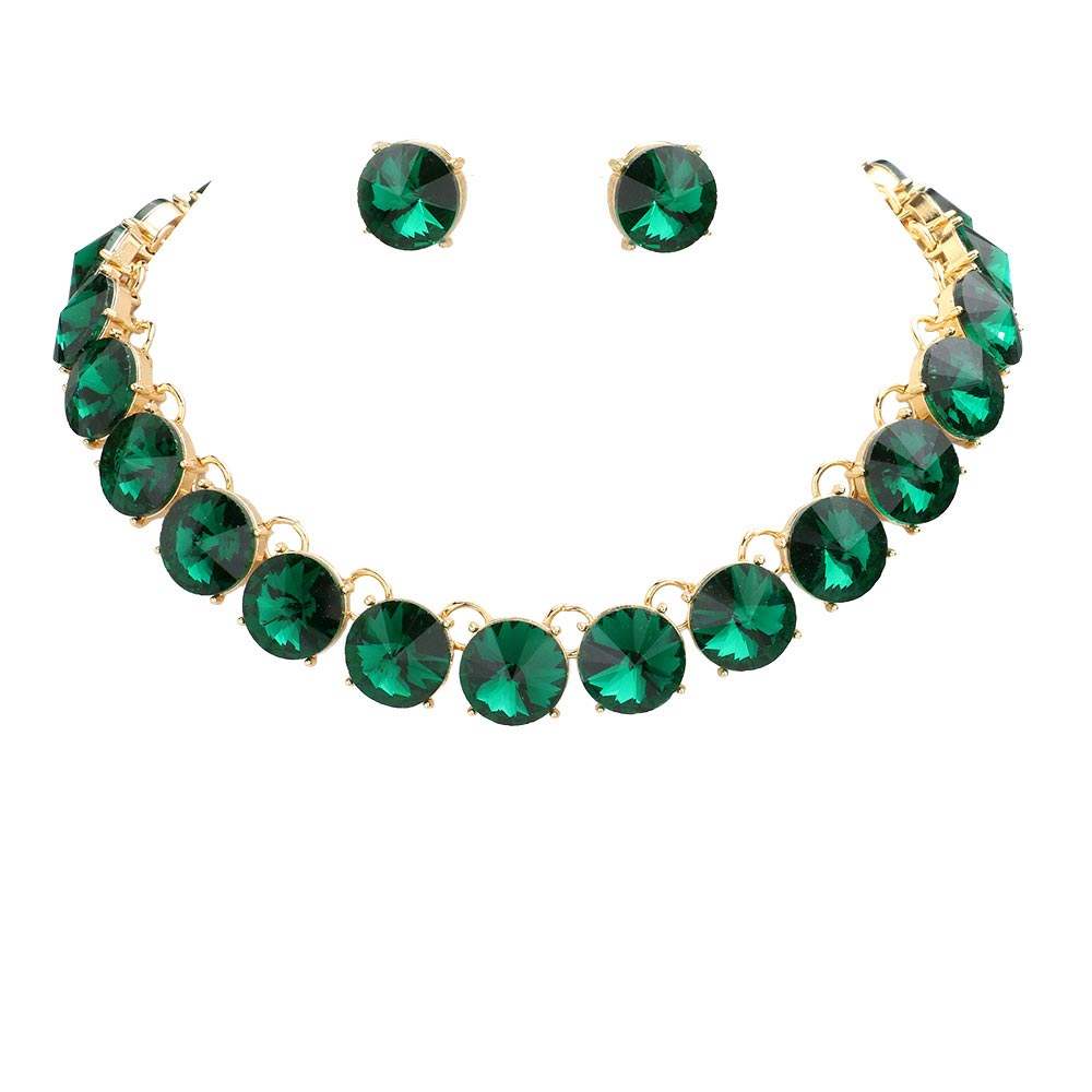 Round Stone Link Evening Necklace Earring Set - Madeline Love - Flyclothing LLC