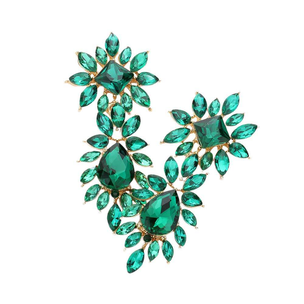 Square Teardrop Marquise Stone Cluster Evening Earrings - Madeline Love - Flyclothing LLC