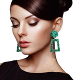 Stone Embellished Chunky Open Rectangle Evening Earrings - Madeline Love - Flyclothing LLC