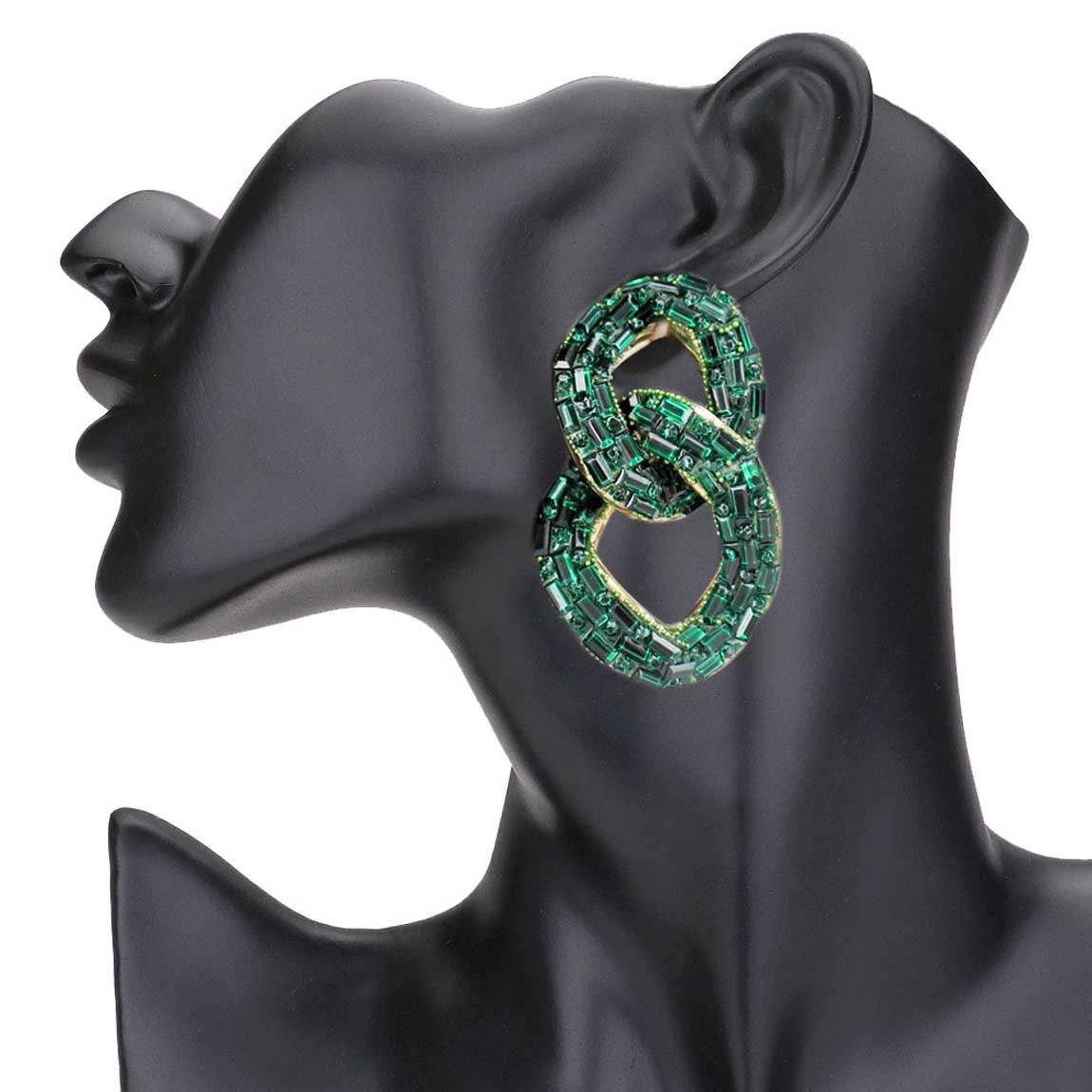 Stone Embellished Link Evening Earrings - Madeline Love - Flyclothing LLC