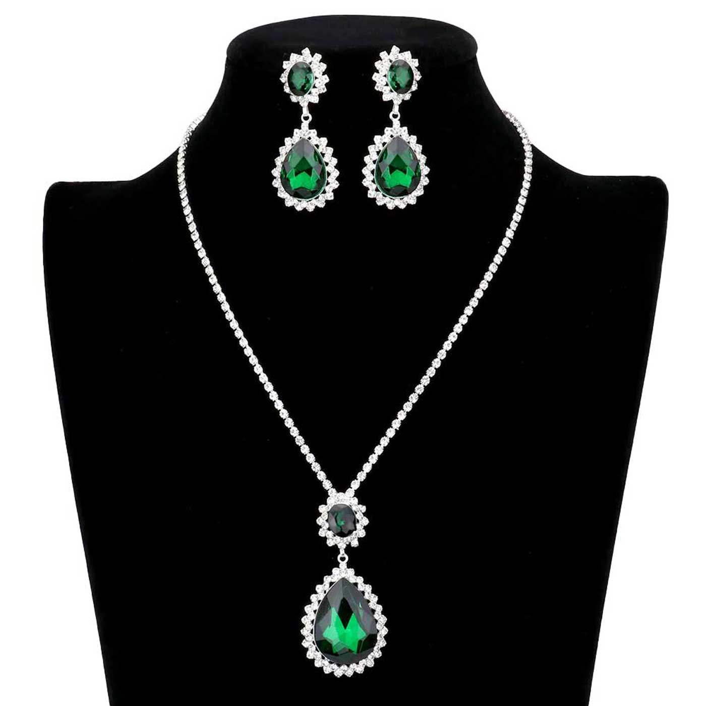 Teardrop Accented Rhinestone Necklace - Madeline Love - Flyclothing LLC