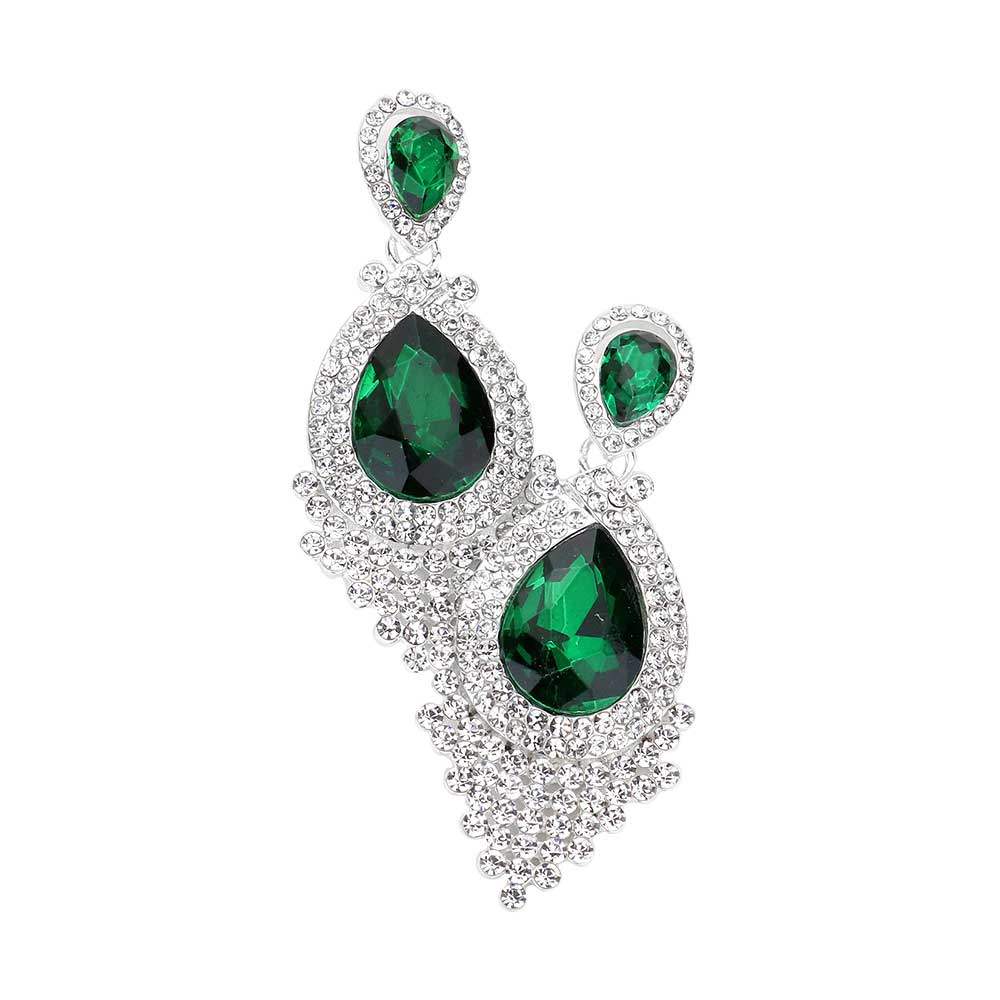 Teardrop Stone Accented Dangle Evening Earrings - Madeline Love - Flyclothing LLC