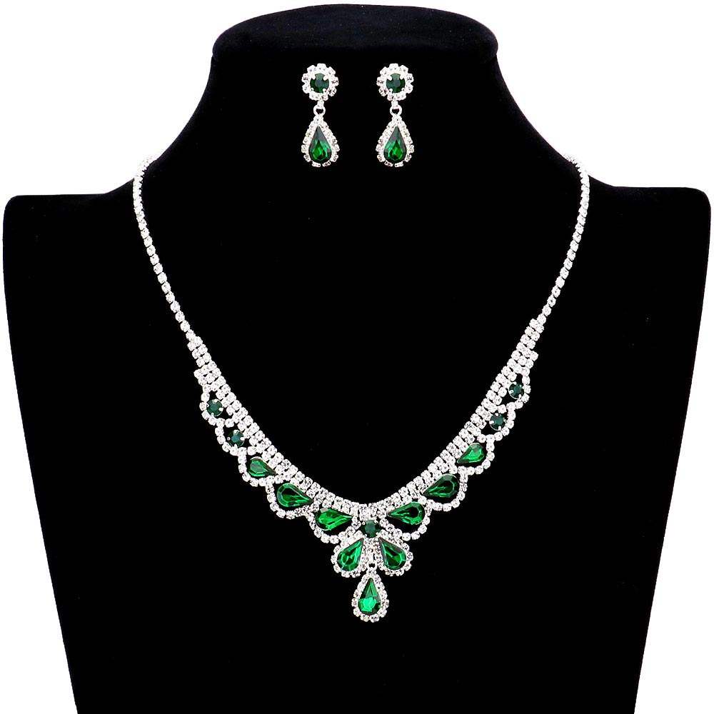 Teardrop Stone Accented Rhinestone Necklace - Madeline Love - Flyclothing LLC