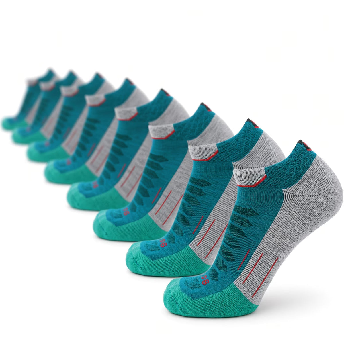 8 Pairs Emerald - Run Ankle Midweight Merino Wool Sock - GRIP6 - Flyclothing LLC