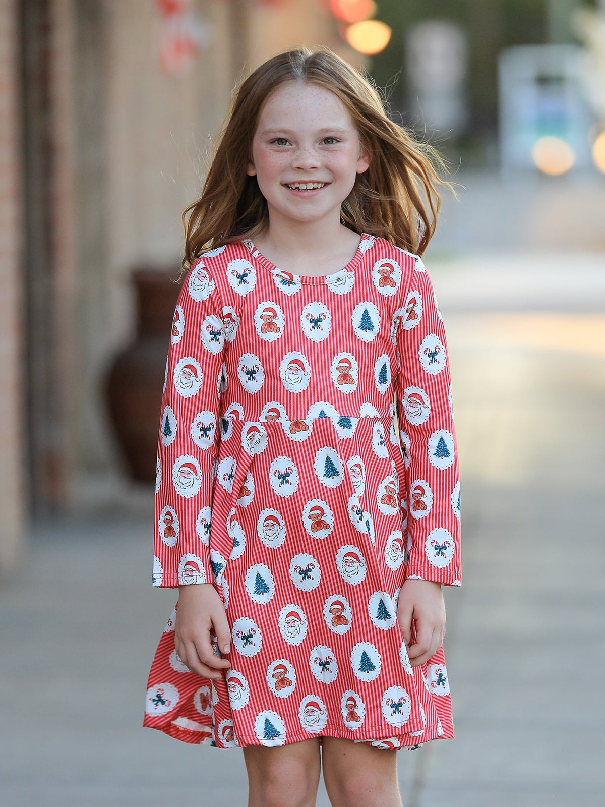 Christmas Girls' Santa and Tree Striped Dress - Rylee Faith Designs - Flyclothing LLC