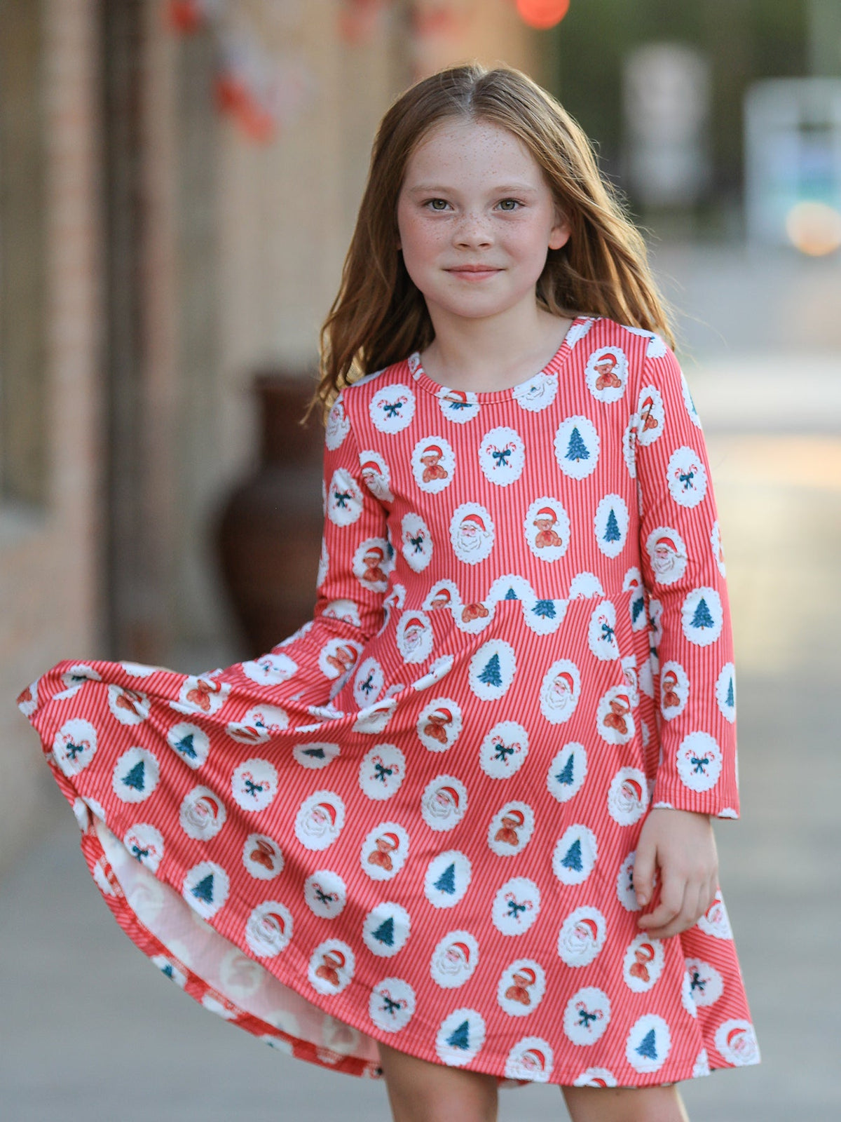 Christmas Girls' Santa and Tree Striped Dress - Rylee Faith Designs - Flyclothing LLC