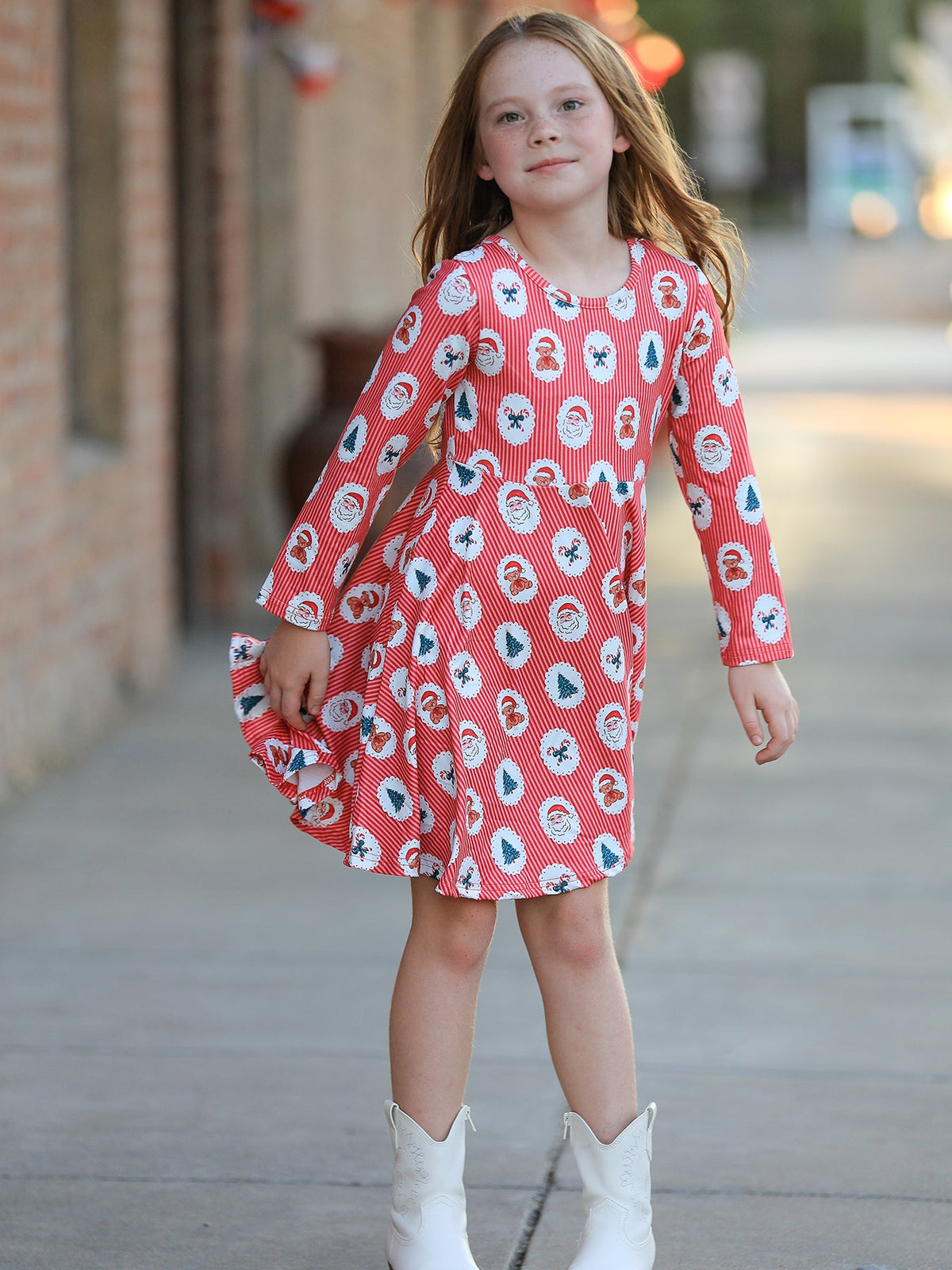 Christmas Girls' Santa and Tree Striped Dress - Rylee Faith Designs - Flyclothing LLC