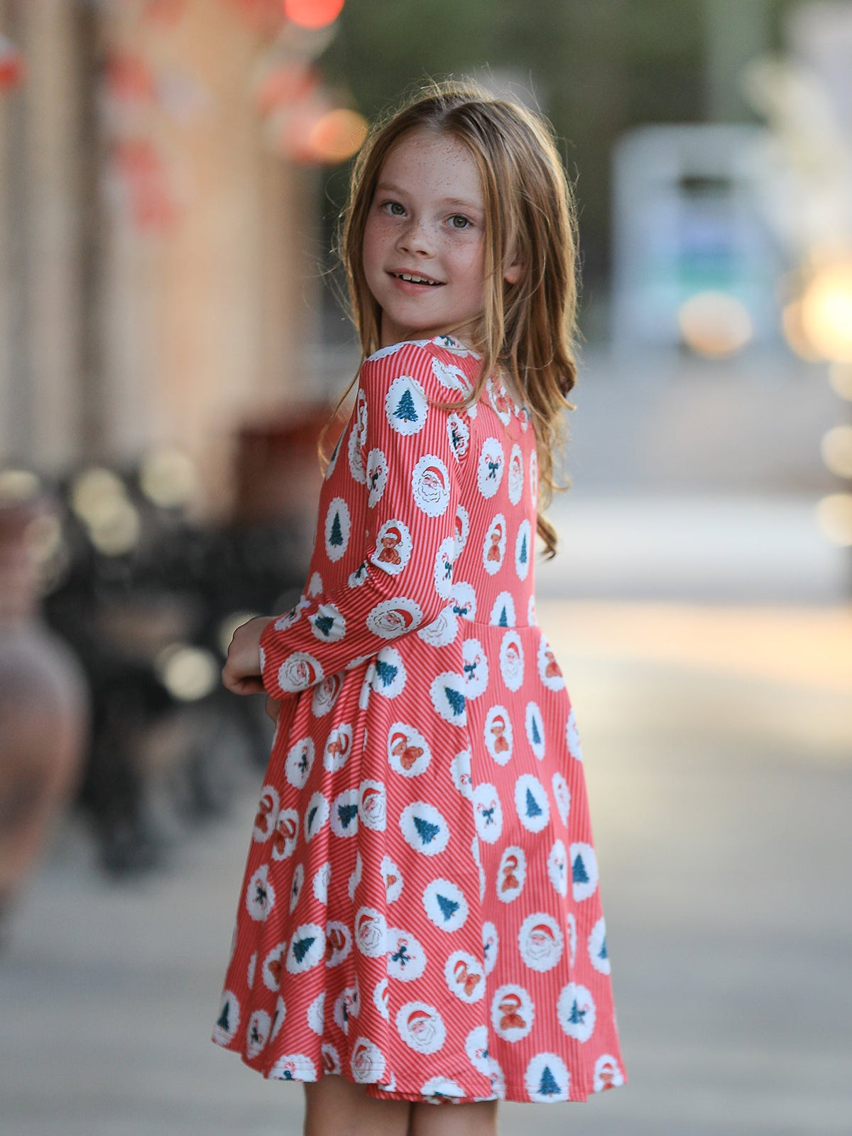Christmas Girls' Santa and Tree Striped Dress - Rylee Faith Designs - Flyclothing LLC