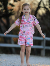 Pink TS Lapel Button Short Sleeve Shorts Pajama Set - Rylee Faith Designs - Flyclothing LLC