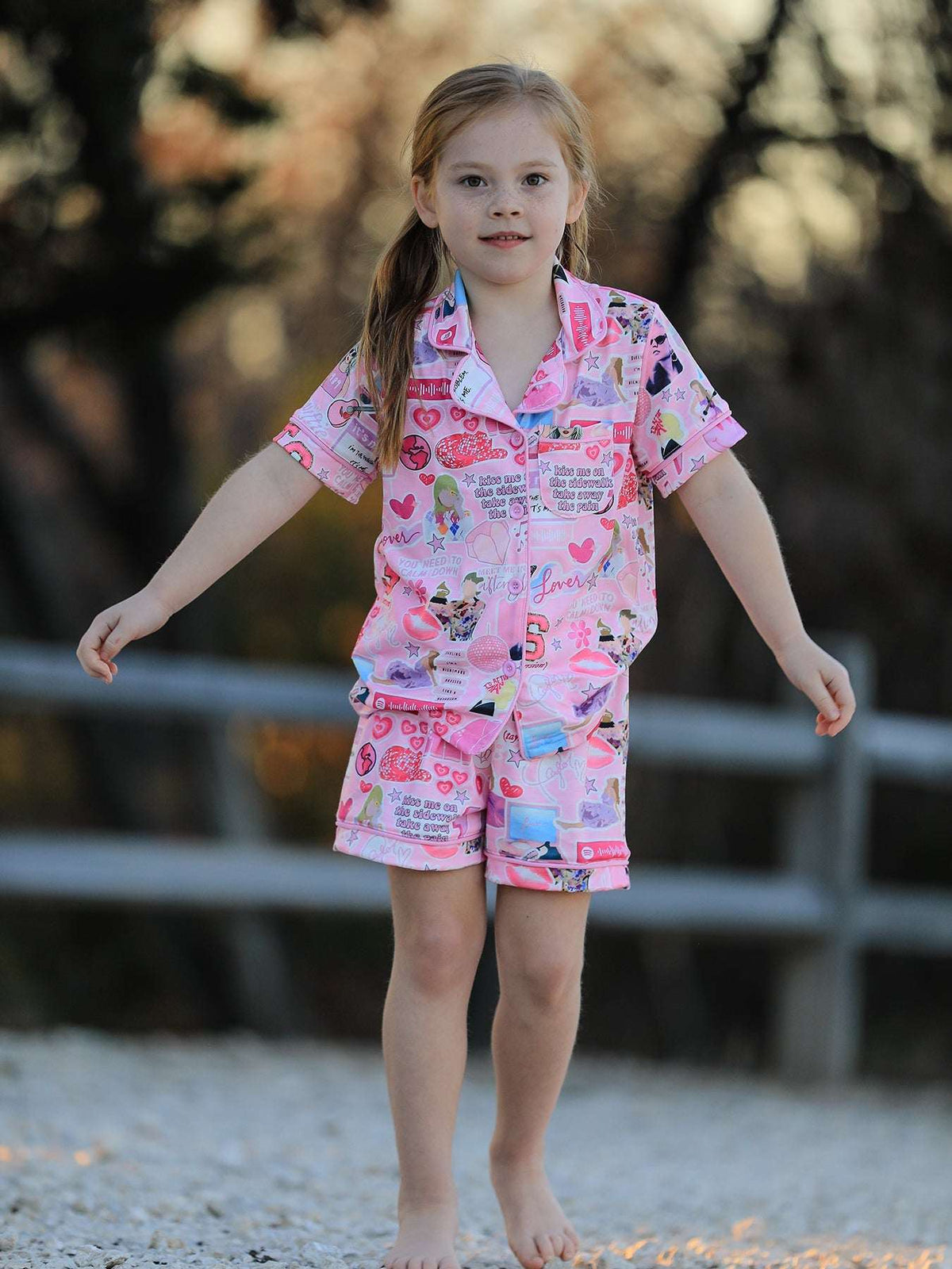 Pink TS Lapel Button Short Sleeve Shorts Pajama Set - Rylee Faith Designs - Flyclothing LLC