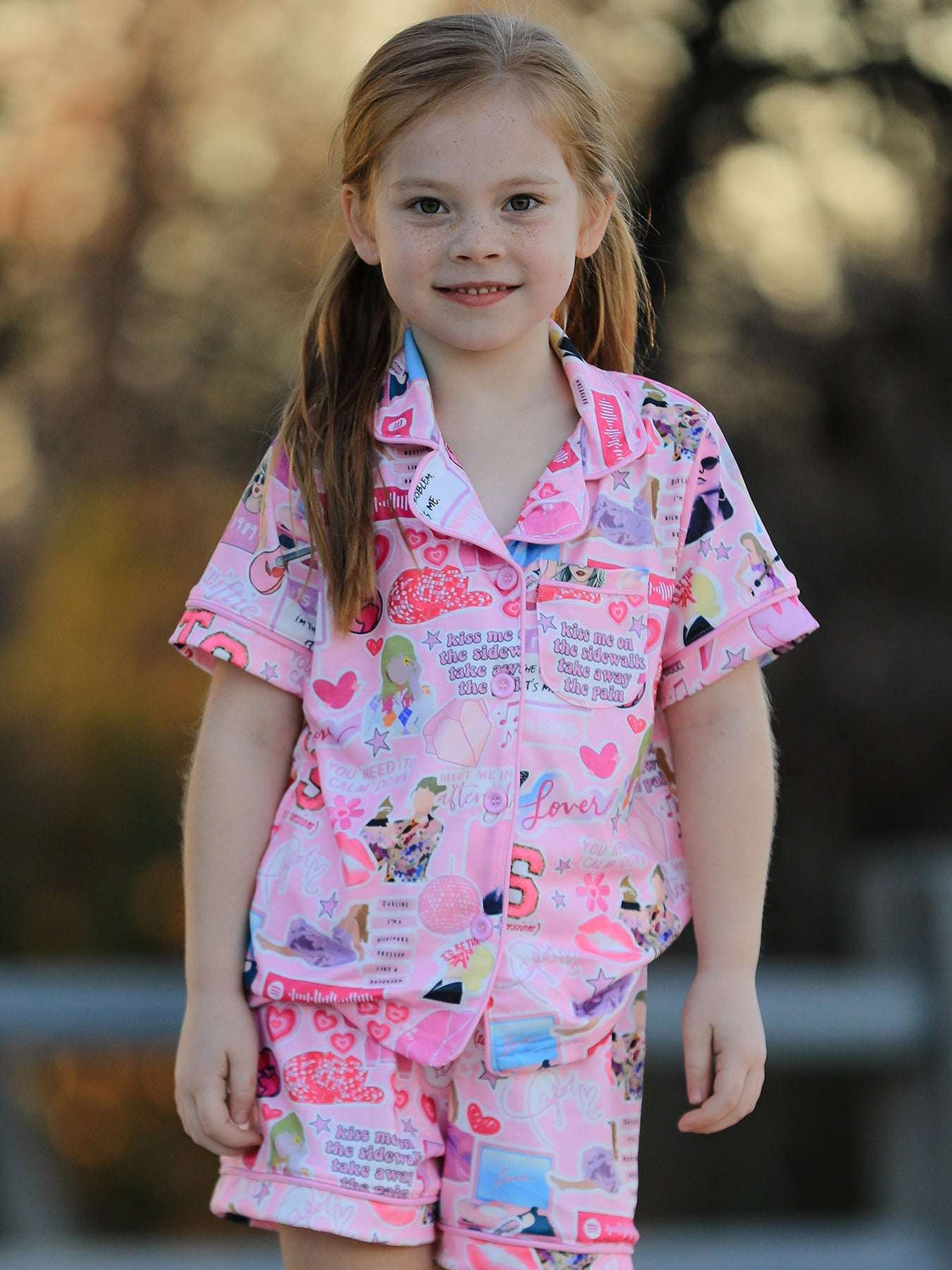 Pink TS Lapel Button Short Sleeve Shorts Pajama Set - Rylee Faith Designs - Flyclothing LLC