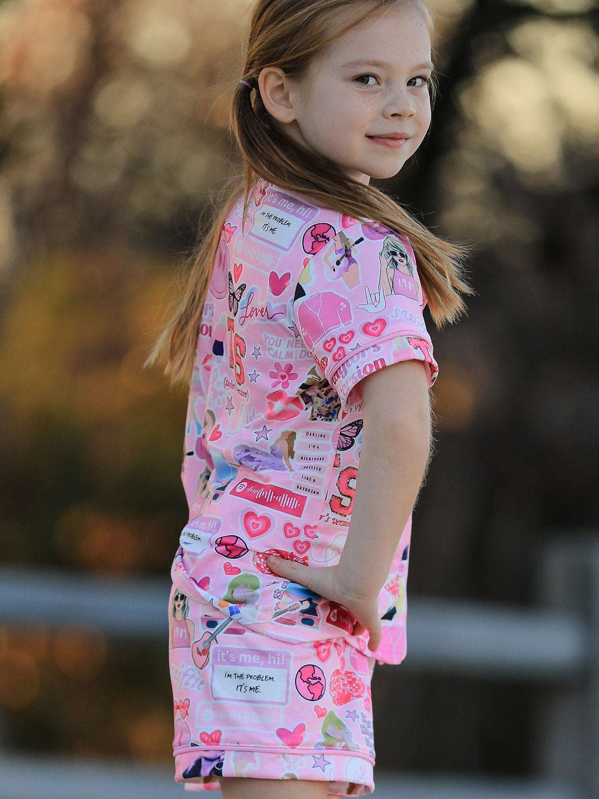 Pink TS Lapel Button Short Sleeve Shorts Pajama Set - Rylee Faith Designs - Flyclothing LLC