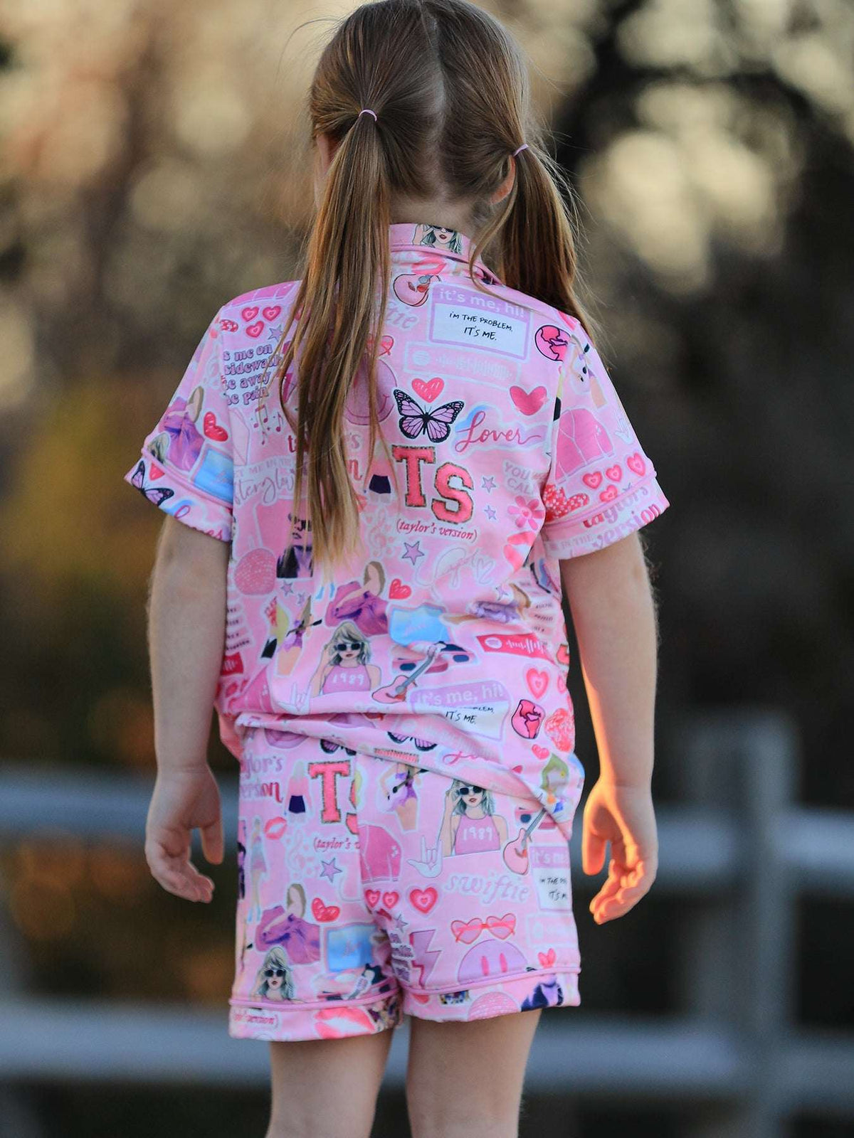 Pink TS Lapel Button Short Sleeve Shorts Pajama Set - Rylee Faith Designs - Flyclothing LLC