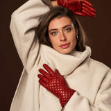 Emilia (red) - Classic Italian lambskin leather gloves with cashmere lining and checkered pattern
