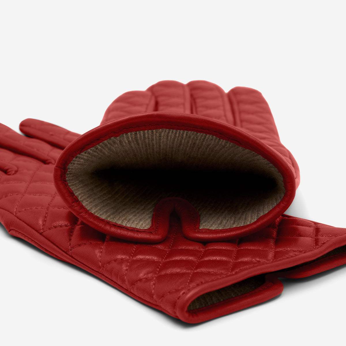 Emilia (red) - Classic Italian lambskin leather gloves with cashmere lining and checkered pattern