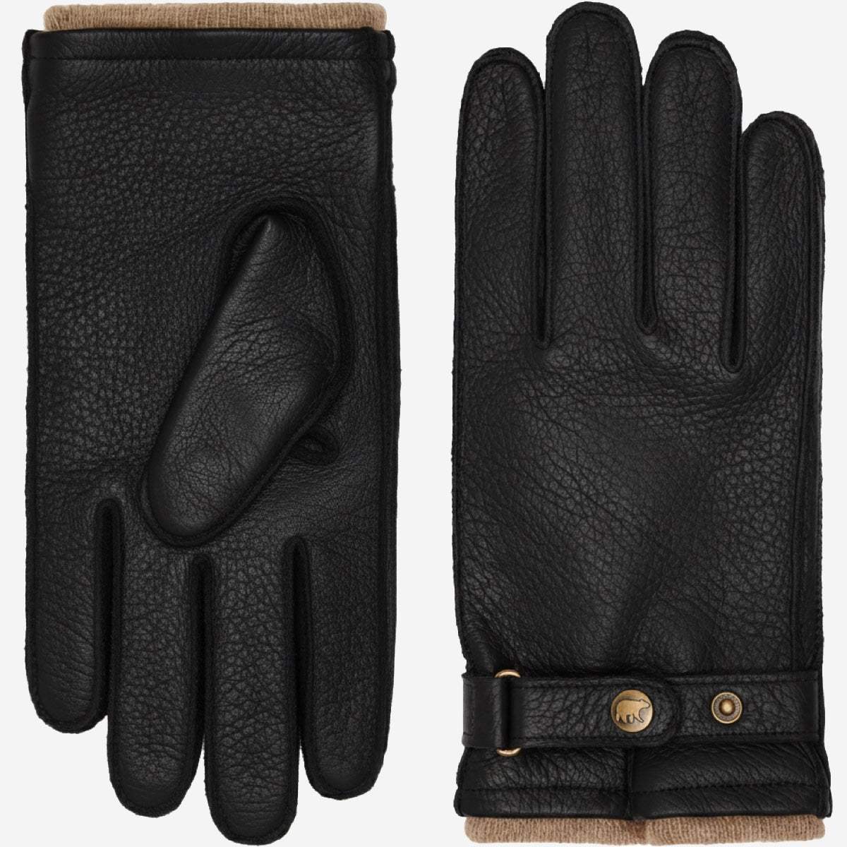 Emilio (black) – Luxurious deerskin gloves with cashmere lining and adjustable snap button