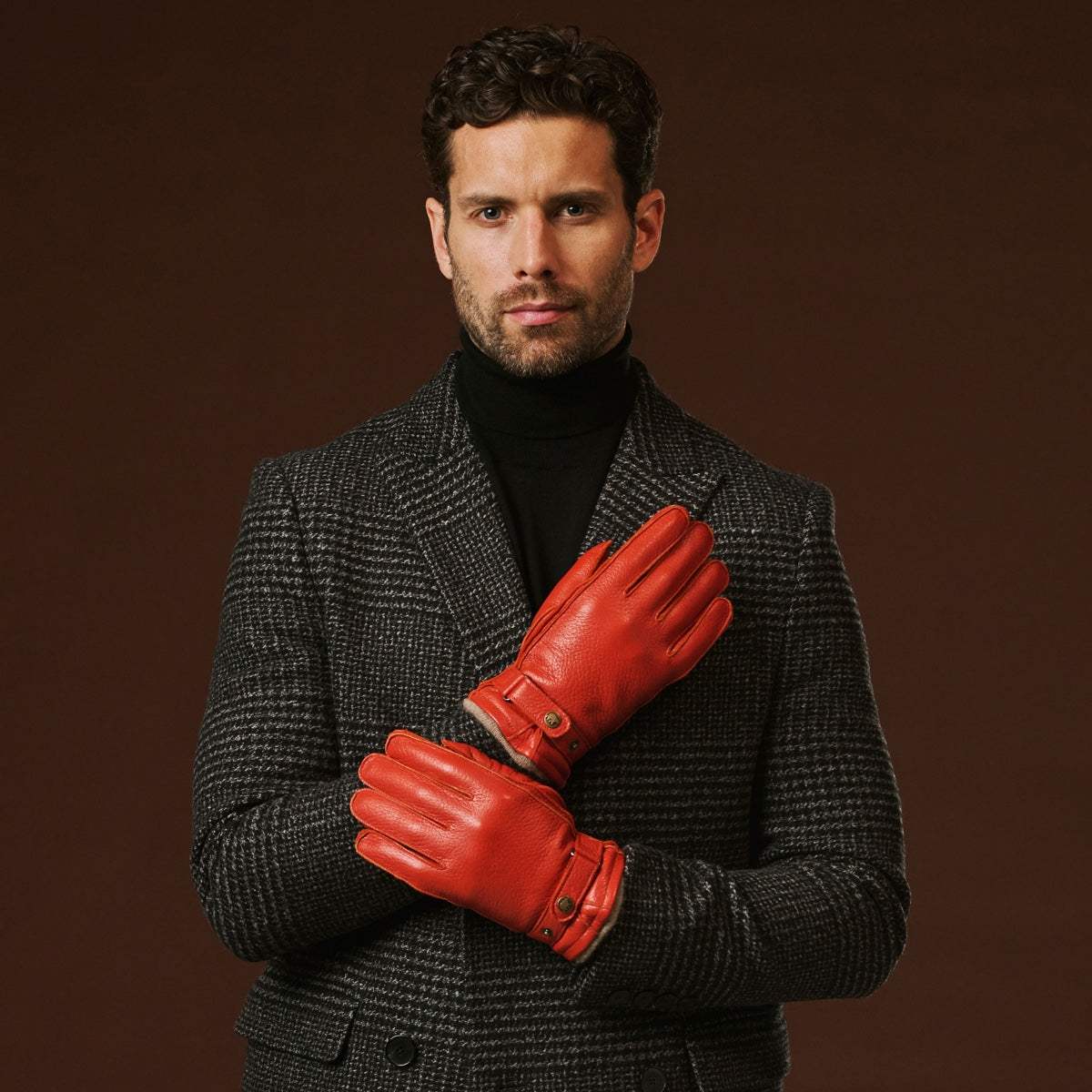 Emilio (orange) – Luxurious Italian deerskin gloves with cashmere lining and adjustable snap button - Leather Gloves Online - Flyclothing LLC