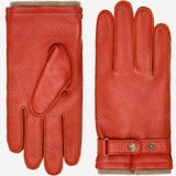 Emilio (orange) – Luxurious Italian deerskin gloves with cashmere lining and adjustable snap button - Leather Gloves Online - Flyclothing LLC