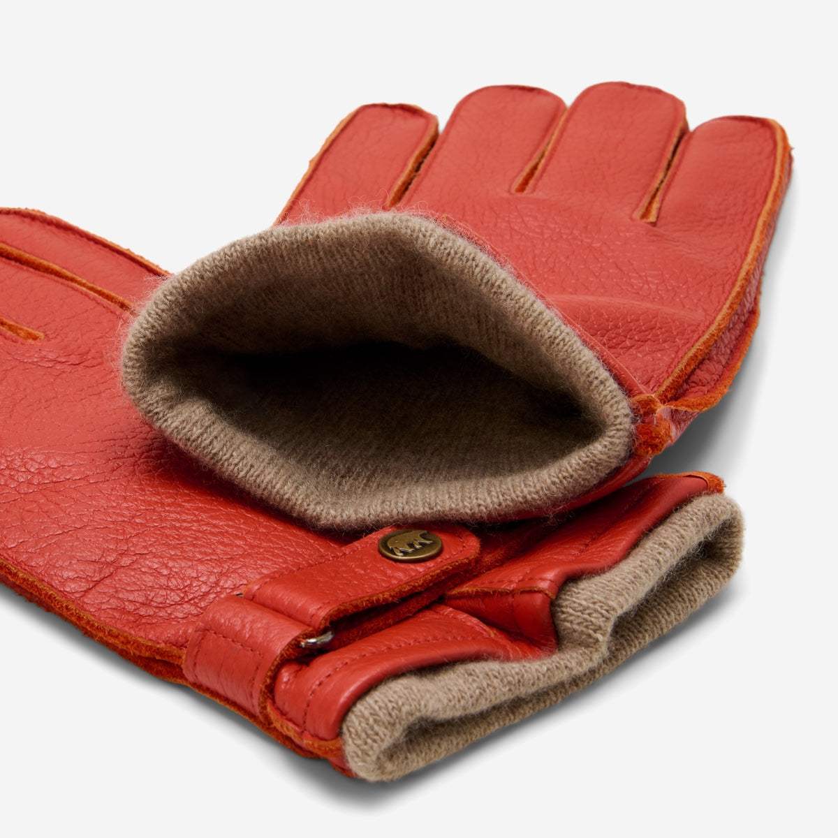 Emilio (orange) – Luxurious Italian deerskin gloves with cashmere lining and adjustable snap button - Leather Gloves Online - Flyclothing LLC