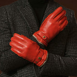 Emilio (orange) – Luxurious Italian deerskin gloves with cashmere lining and adjustable snap button - Leather Gloves Online - Flyclothing LLC
