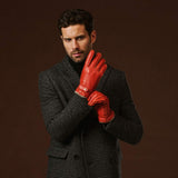 Emilio (orange) – Luxurious Italian deerskin gloves with cashmere lining and adjustable snap button - Leather Gloves Online - Flyclothing LLC