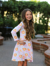 Fall Halloween & Thanksgiving Pumpkin Bow Print Long Sleeve Dress - Rylee Faith Designs - Flyclothing LLC