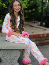 Halloween Thanksgiving Pumpkin Bow Fur Pajama Set