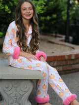 Halloween Thanksgiving Pumpkin Bow Fur Pajama Set - Rylee Faith Designs - Flyclothing LLC