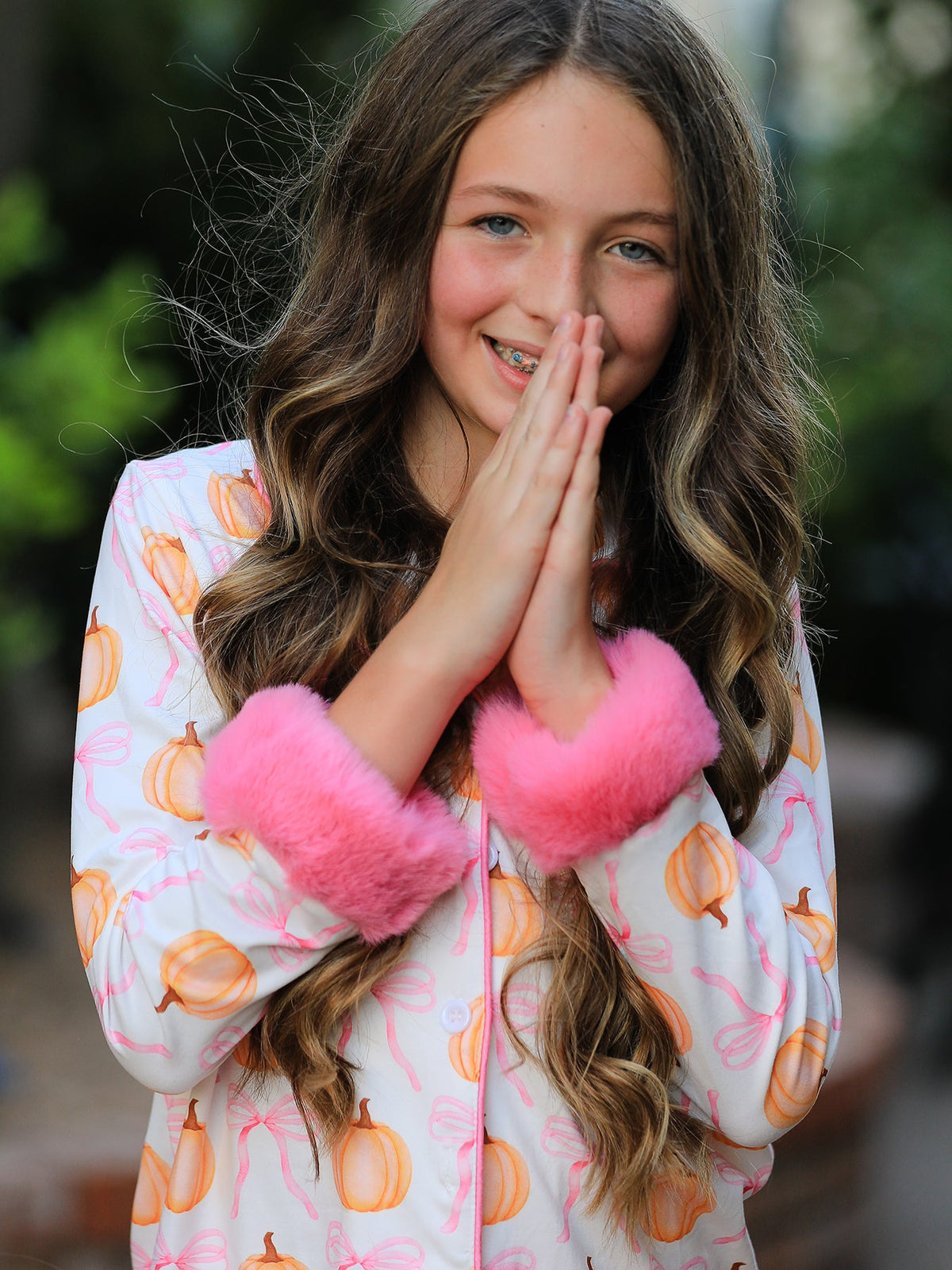 Halloween Thanksgiving Pumpkin Bow Fur Pajama Set - Rylee Faith Designs - Flyclothing LLC