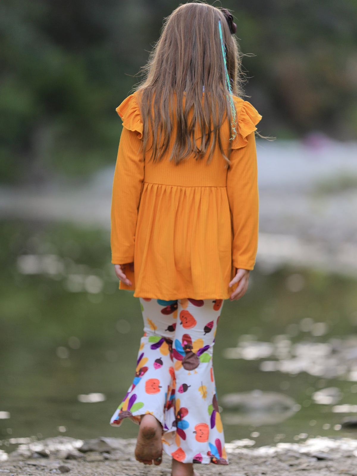 Fall Halloween & Thanksgiving Pumpkin Turkey Print Girls Long Sleeve Set - Rylee Faith Designs - Flyclothing LLC