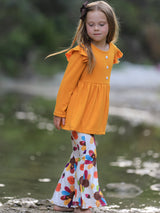 Fall Halloween & Thanksgiving Pumpkin Turkey Print Girls Long Sleeve Set - Rylee Faith Designs - Flyclothing LLC
