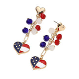 Enamel American USA Flag Heart Beaded Drop Chain Dangle Earrings - Madeline Love - Flyclothing LLC