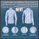 Dapplebay Equestrian Toile 1/4 Zip Light Riding Top - Long Sleeve-Blue/White - Breeches.com - Flyclothing LLC