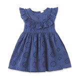 Girls' Eyelet Ruffle Dress - Cotton Blue Embroidered - Tesa Babe - Flyclothing LLC