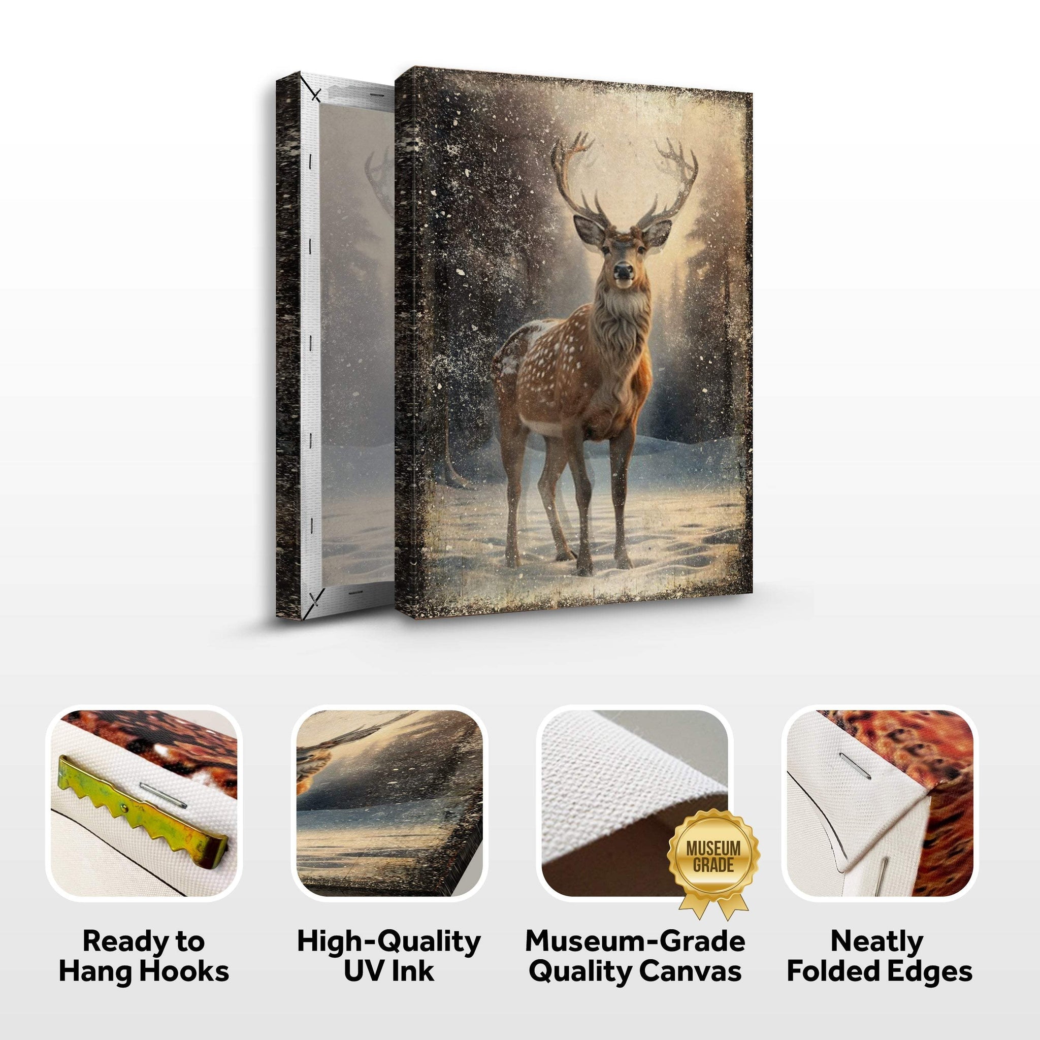 Vintage Winter Deer Christmas Wall Art IV - Tailored Canvases - Flyclothing LLC