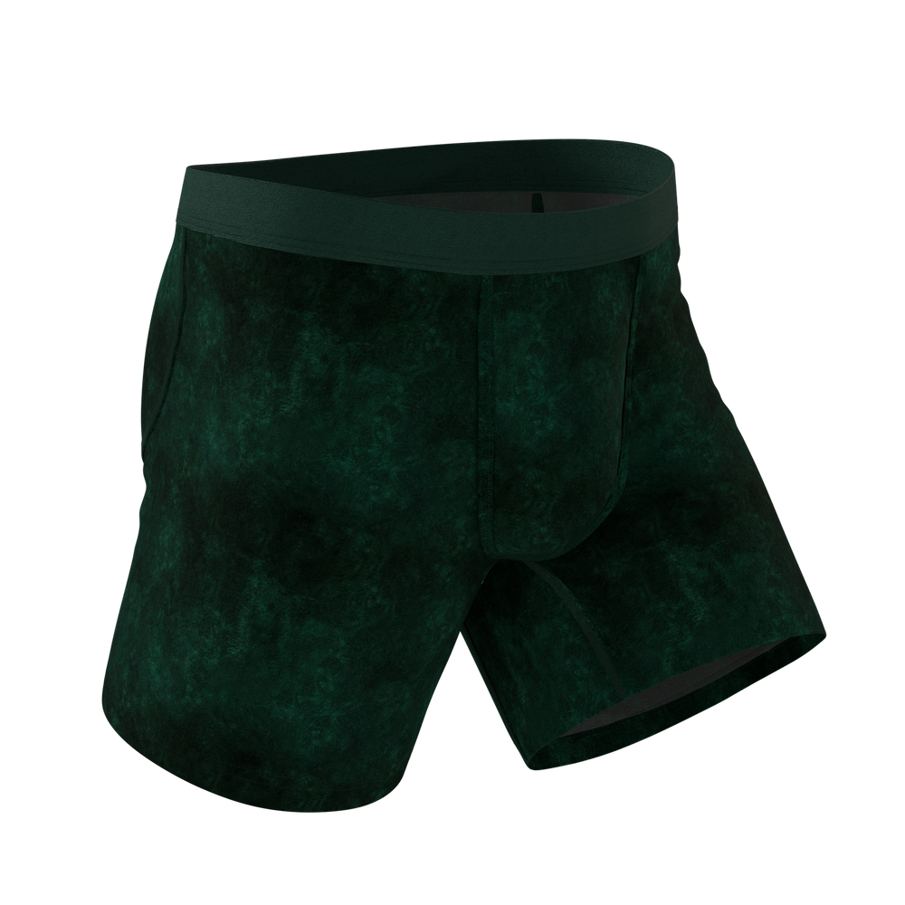 The Extravagance | Dark Green Velvet Ball Hammock Pouch® Boxer - Shinesty - Flyclothing LLC