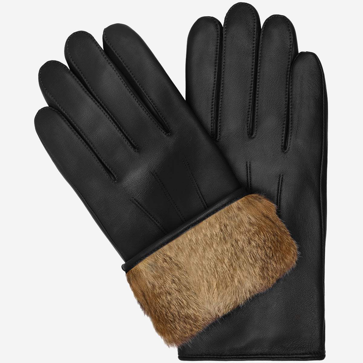 Ezra (black) - Lambskin leather gloves with warm rabbit fur lining and touchscreen feature - Leather Gloves Online - Flyclothing LLC
