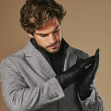 Ezra (black) - Lambskin leather gloves with warm rabbit fur lining and touchscreen feature - Leather Gloves Online - Flyclothing LLC