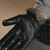 Ezra (black) - Lambskin leather gloves with warm rabbit fur lining and touchscreen feature - Leather Gloves Online - Flyclothing LLC