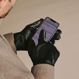 Ezra (black) - Lambskin leather gloves with warm rabbit fur lining and touchscreen feature - Leather Gloves Online - Flyclothing LLC