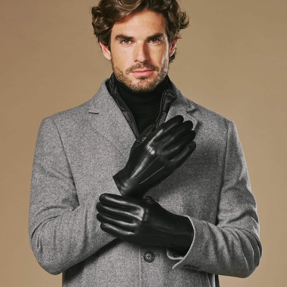 Ezra (black) - Lambskin leather gloves with warm rabbit fur lining and touchscreen feature - Leather Gloves Online - Flyclothing LLC