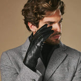 Ezra (black) - Lambskin leather gloves with warm rabbit fur lining and touchscreen feature - Leather Gloves Online - Flyclothing LLC