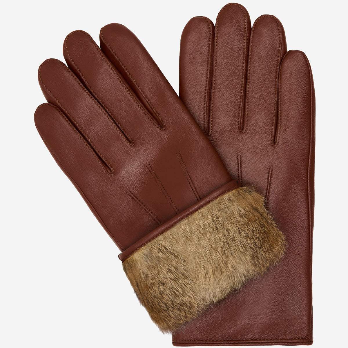Ezra (brown) - Lambskin leather gloves with warm rabbit fur lining and touchscreen feature - Leather Gloves Online - Flyclothing LLC