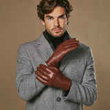 Ezra (brown) - Lambskin leather gloves with warm rabbit fur lining and touchscreen feature - Leather Gloves Online - Flyclothing LLC